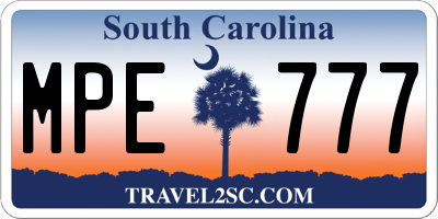 SC license plate MPE777