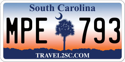 SC license plate MPE793