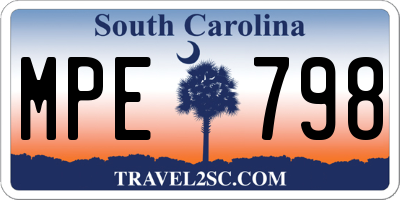SC license plate MPE798