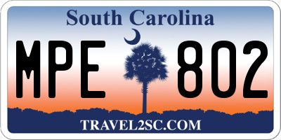 SC license plate MPE802