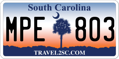 SC license plate MPE803