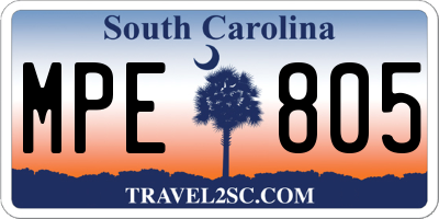 SC license plate MPE805
