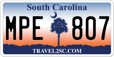 SC license plate MPE807