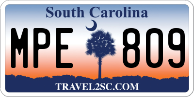 SC license plate MPE809
