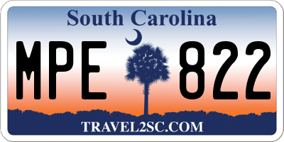 SC license plate MPE822