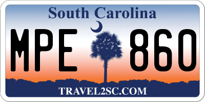 SC license plate MPE860