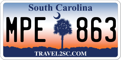 SC license plate MPE863
