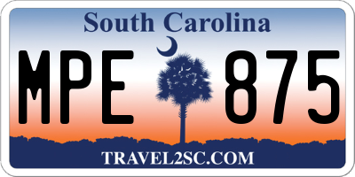 SC license plate MPE875