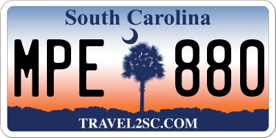 SC license plate MPE880