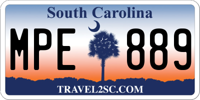 SC license plate MPE889