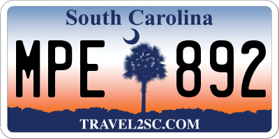 SC license plate MPE892