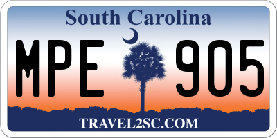 SC license plate MPE905