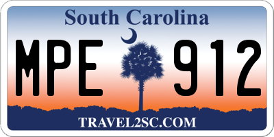 SC license plate MPE912