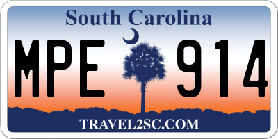 SC license plate MPE914