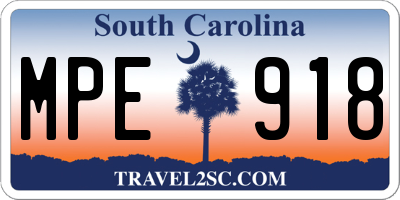 SC license plate MPE918