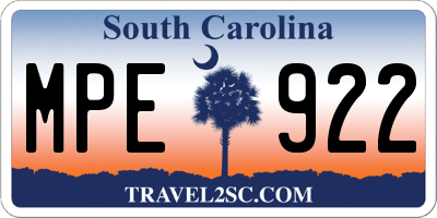 SC license plate MPE922