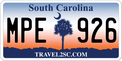 SC license plate MPE926