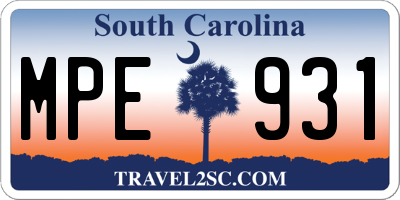 SC license plate MPE931