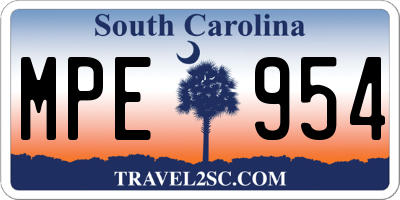 SC license plate MPE954