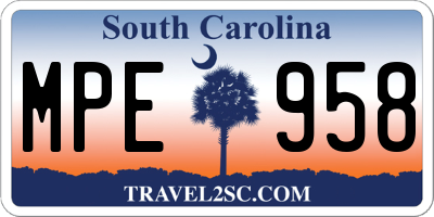 SC license plate MPE958