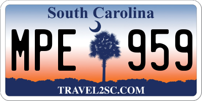 SC license plate MPE959