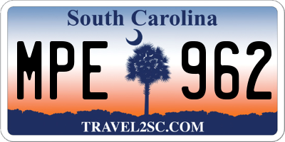 SC license plate MPE962