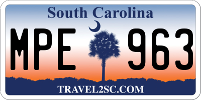 SC license plate MPE963
