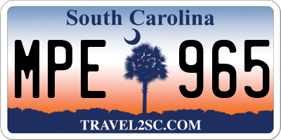 SC license plate MPE965