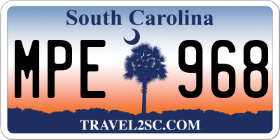 SC license plate MPE968