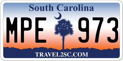 SC license plate MPE973