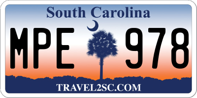 SC license plate MPE978
