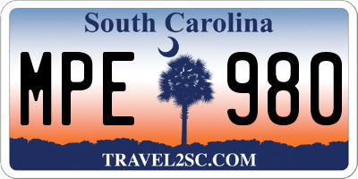 SC license plate MPE980