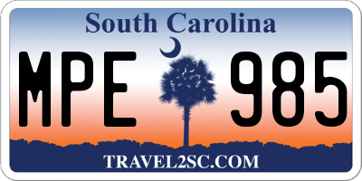 SC license plate MPE985