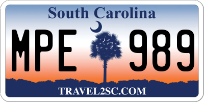 SC license plate MPE989