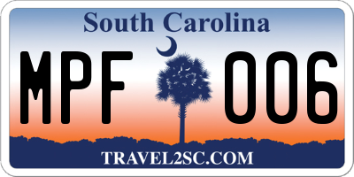 SC license plate MPF006
