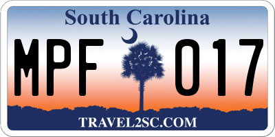 SC license plate MPF017