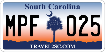 SC license plate MPF025