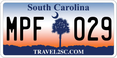 SC license plate MPF029