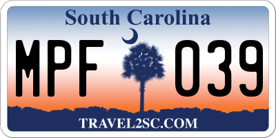 SC license plate MPF039