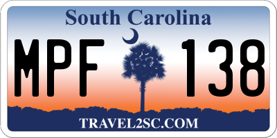 SC license plate MPF138