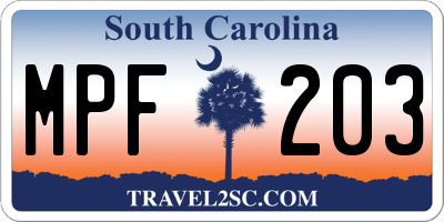 SC license plate MPF203