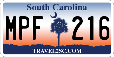SC license plate MPF216