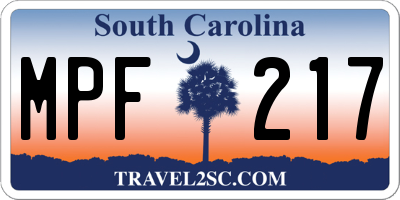 SC license plate MPF217