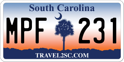 SC license plate MPF231