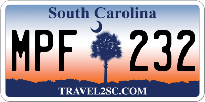 SC license plate MPF232