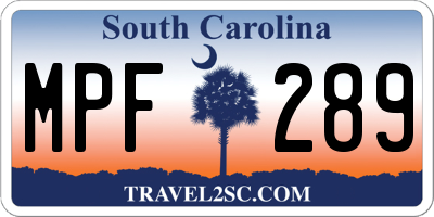 SC license plate MPF289