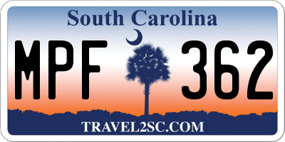 SC license plate MPF362
