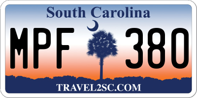SC license plate MPF380
