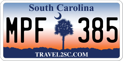 SC license plate MPF385