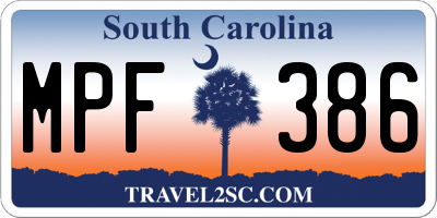 SC license plate MPF386
